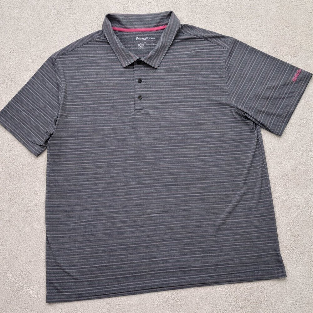 Reebok Golf Polo Shirt Men 4XLT Big Tall Gray Black Pink Stripe Short Sleeve